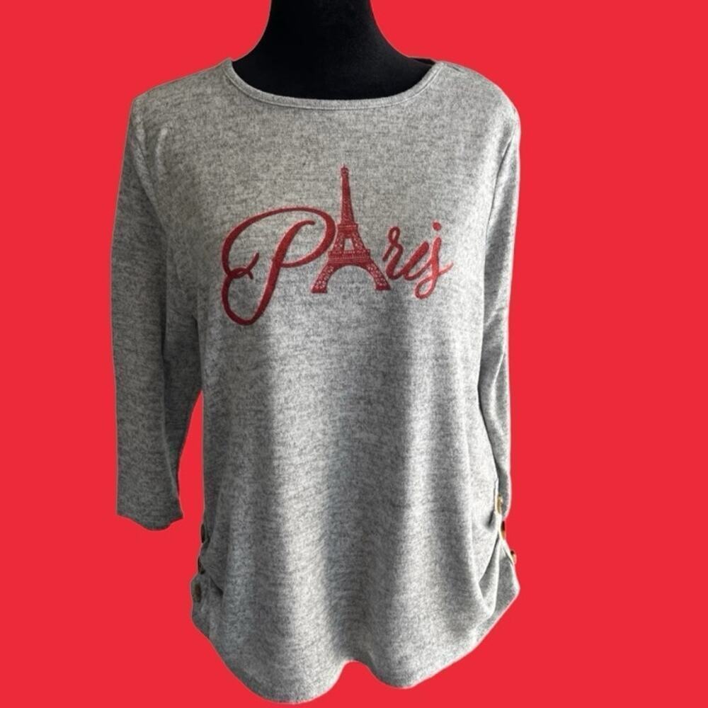 Retrology Women’s M crewneck sweater Paris, gray elbow length sleeves.